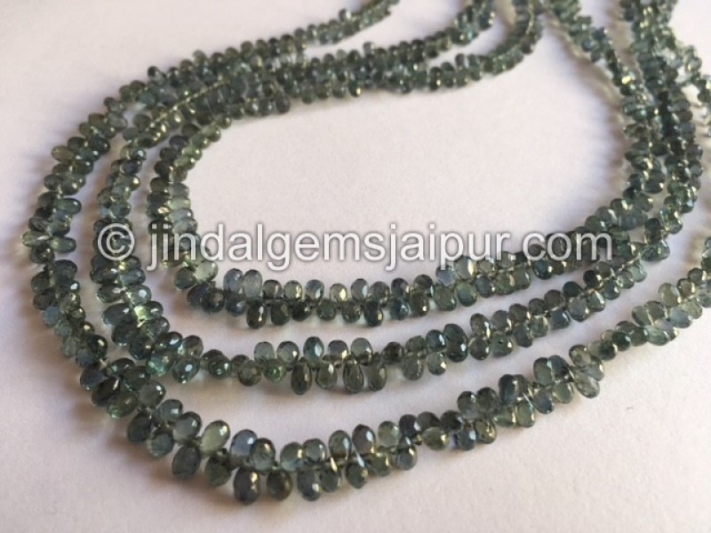 Bluish Green Songea Sapphire Faceted Drops Beads